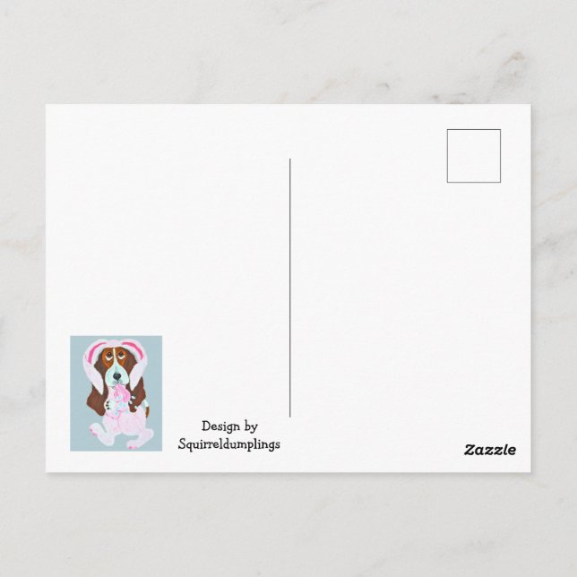 Carte Postale Basset Hound In Pink Bunny Suit (Dos)