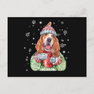 Carte Postale Basset Hound Noël d'hiver chaud