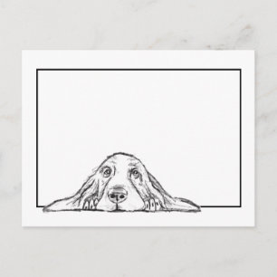 Carte Postale basset hound noir blanc yeux de chiot simples 
