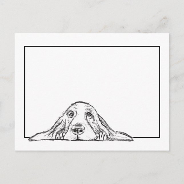 Carte Postale basset hound noir blanc yeux de chiot simples  (Devant)