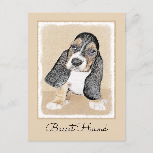 Carte Postale Basset Hound Peinture Chiot - Art Chien original (Devant)
