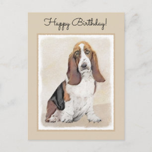 Carte Postale Basset Hound Peinture - Cute Original Chien Art