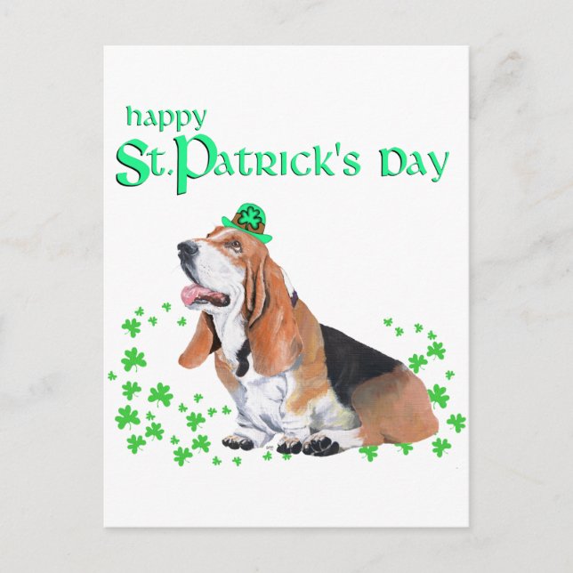 Carte Postale Basset Hound St. Patrick's Day (Devant)