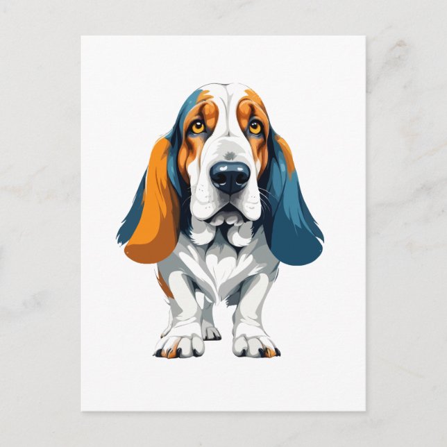 Carte Postale Basset Hound Vector Art avec des couleurs vives (Devant)