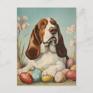 Carte Postale Basset Hound Vintage Pâques