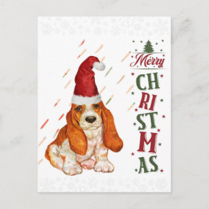 Carte Postale Bassett Hound mignon Chien Noël