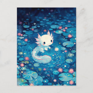 Carte Postale Bassin de l'Axolotl Kawaii Indigo Midnight Glow