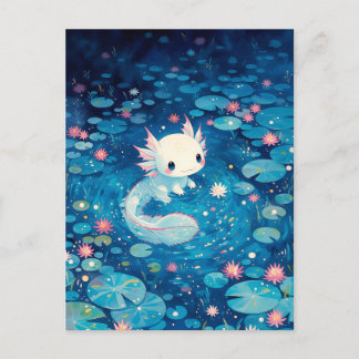 Carte Postale Bassin de l'Axolotl Kawaii Indigo Midnight Glow