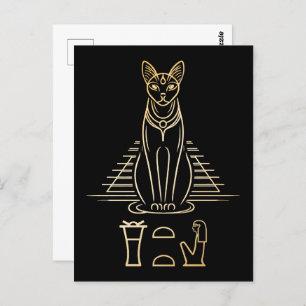 Carte Postale Bastet avec le nom en hiéroglyphes et Égypte Pyram