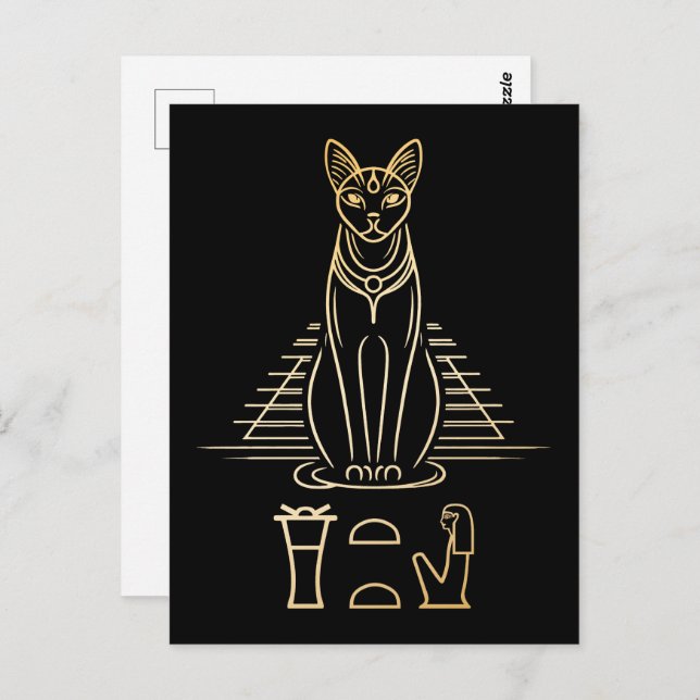 Carte Postale Bastet avec le nom en hiéroglyphes et Égypte Pyram (Devant / Derrière)