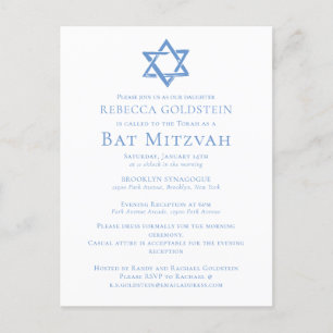 Carte Postale Bat mitzvah Artiste Bleu Étoile de David