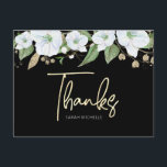 Carte Postale Bat mitzvah Black Gold Script Aquarelle Floral<br><div class="desc">Assurez-vous que votre Bat mitzvah préféré exprime sa reconnaissance à tous ceux qui ont soutenu son événement marquant! Envoyez cette carte postale sophistiquée et personnalisée ! Une aquarelle florale chic, étonnante, blanche et dorée parties scintillant avec typographie de script de feuille d'or et type de san serif blanc chevauche un...</div>