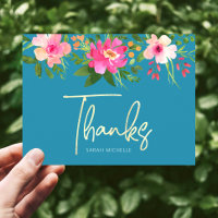 Bat mitzvah bleu Chic Floral Merci de script or
