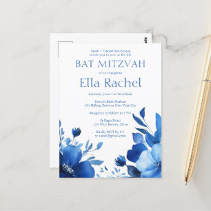 Carte Postale Bat mitzvah d'aquarelle Blue Blooms