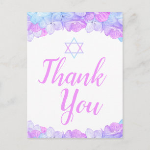 Carte Postale bat mitzvah Floral rose Hydrangea Merci