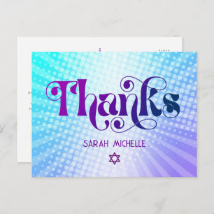 Carte Postale Bat mitzvah Retro bleu violet Merci dégradé