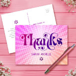 Carte Postale Bat Mitzvah Rétro Rose Orange Dégradé Merci<br><div class="desc">Assurez-vous que votre Bat Mitzvah favorite montre son appréciation à tous ceux qui ont soutenu son événement marquant ! Envoyez cette carte postale de remerciement personnalisée amusante et rétro bohème. Une typographie tendance, audacieuse, rose foncé chaud et violet avec une typographie sans serif moderne sur un fond de rayons dégradés...</div>