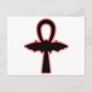 Carte Postale Bat Vampire noir Rouge Goth égyptien Ankh