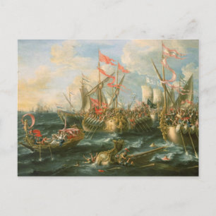Carte Postale Bataille d'Actium, navires de guerre grecs et roma