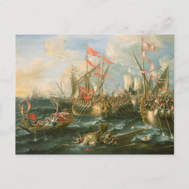 Carte Postale Bataille d'Actium, navires de guerre grecs et roma (Devant)