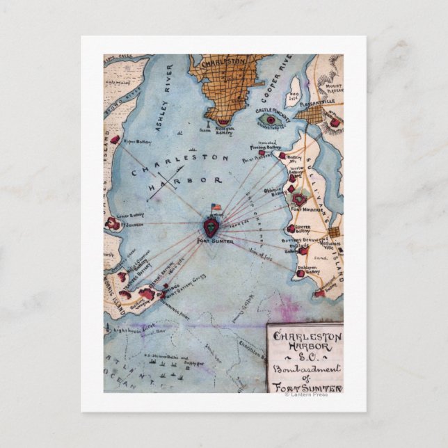 Carte Postale Bataille de Fort Sumter - Guerre de Sécession pano (Devant)