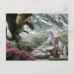 Carte Postale Bataille d'Imaginaire guerrier de Unicorn avec Dra