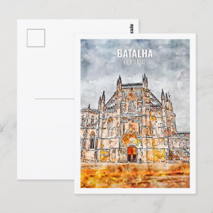 Carte Postale Batalha Portugal célèbre Travel Place aquarelle