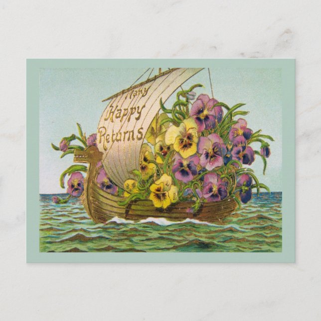 Carte Postale Bateau à fleurs vintage (Devant)
