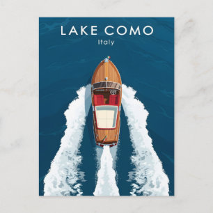 Carte Postale Bateau à moteur vintage du lac de Côme - Voyage it