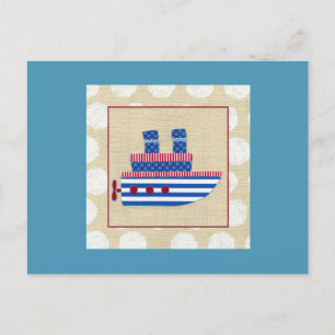 Carte Postale Bateau à vapeur avec hélice et cheminées bleues