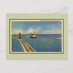 Carte Postale Bateau à vapeur vintage entrant dans le port Muske