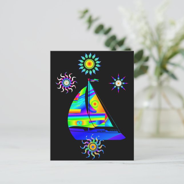 Carte postale bateau à voile (Debout devant)