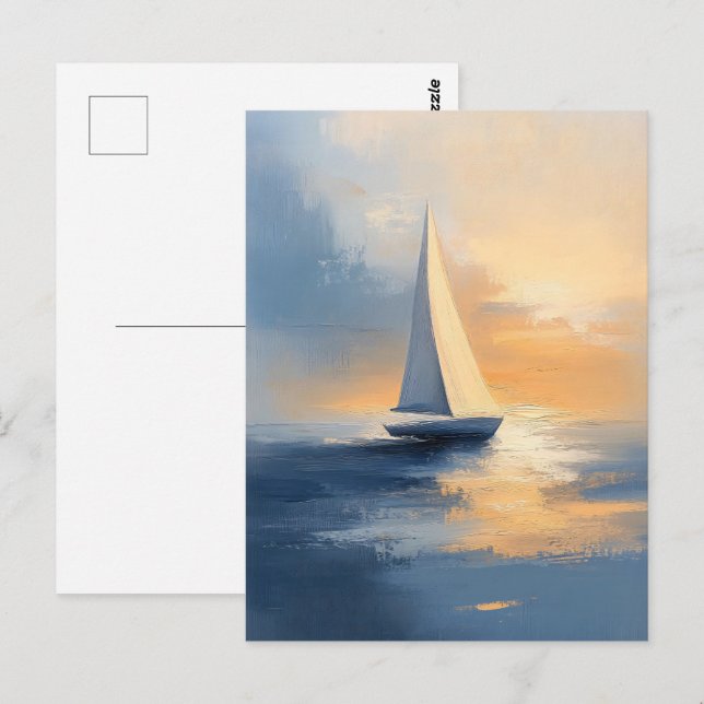 Carte Postale Bateau à voile au coucher du soleil (Devant / Derrière)
