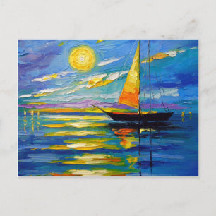 Carte Postale Bateau à voile au coucher du soleil