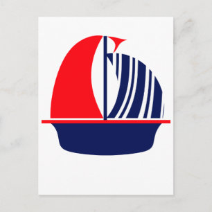 Carte Postale Bateau à voile blanc de la marine rouge