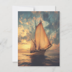 Carte Postale Bateau à voile contre un coucher de soleil