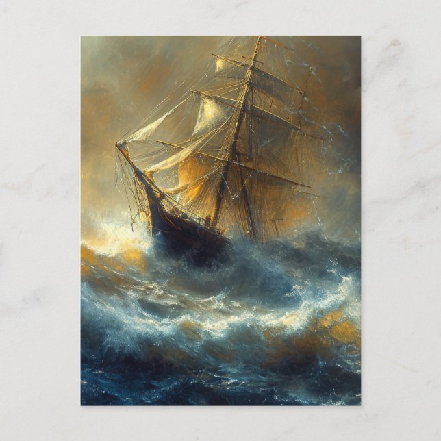 Carte Postale Bateau à voile dans une peinture de tempête (Devant)