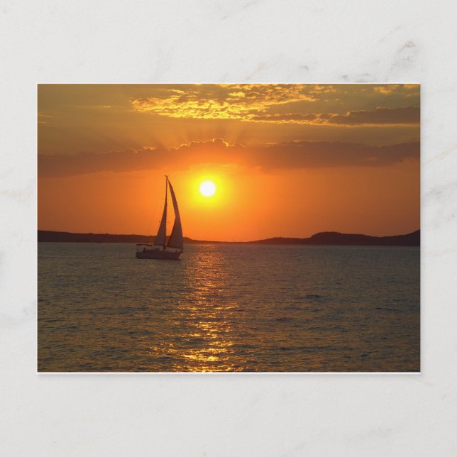 Carte Postale Bateau à voile de coucher du soleil (Devant)