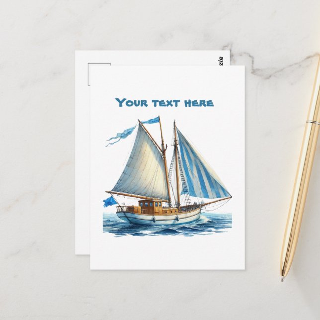 Carte Postale Bateau à voile de plage mignon ajouter du texte  (Devant/Arrière en situation)
