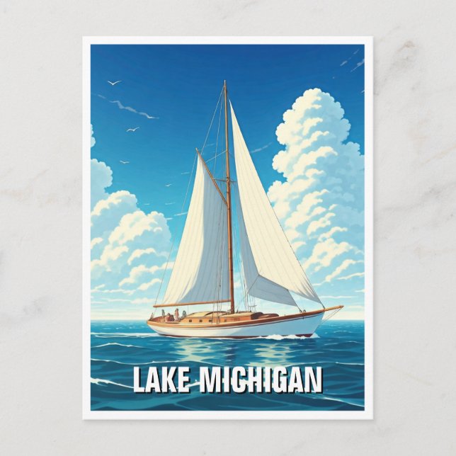 Carte Postale Bateau à voile du lac Michigan (Devant)