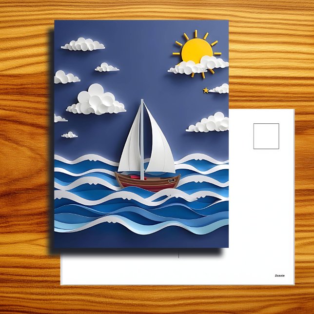 Carte Postale Bateau à voile et soleil | Qualité papier (Créateur téléchargé)