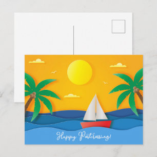 Carte Postale Bateau à voile océanique au coucher du soleil en p