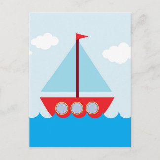Carte Postale Bateau à voile rouge et bleu