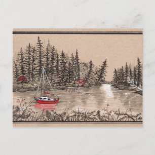 Carte Postale Bateau à voile rouge Puget Sound, au large de la p