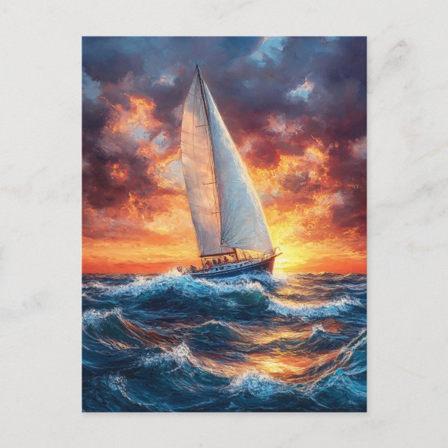 Carte Postale Bateau à voile sur Rough Seas Peinture (Devant)