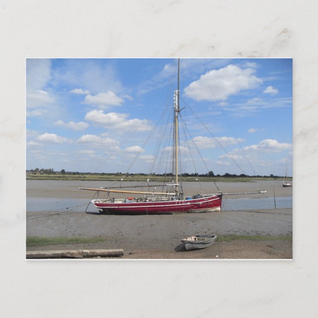 Carte Postale Bateau à voiles rouge (Devant)