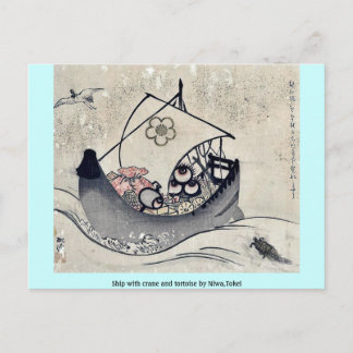 Carte Postale Bateau avec grue et tortue par Niwa, Tokei