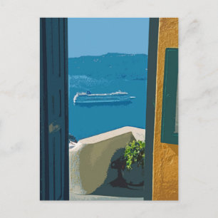 Carte Postale bateau de croisière à Santorin, Grèce