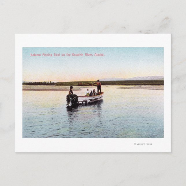 Carte Postale Bateau de pêche Eskimo sur la rivière (Devant)