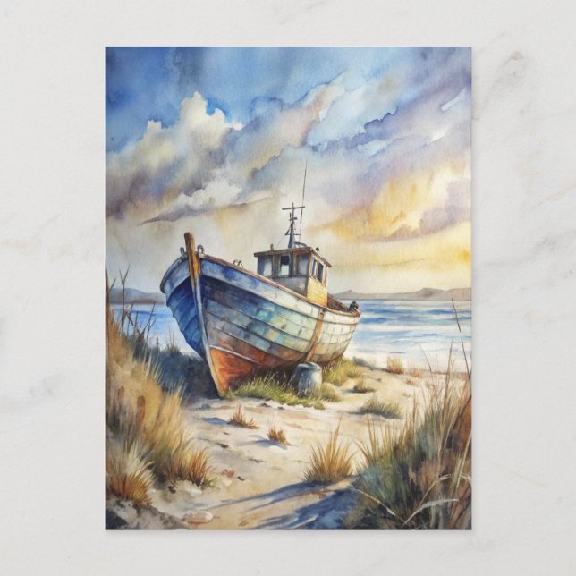 Carte Postale Bateau de pêche Plage Océan Rivage Côtière Naútic (Devant)